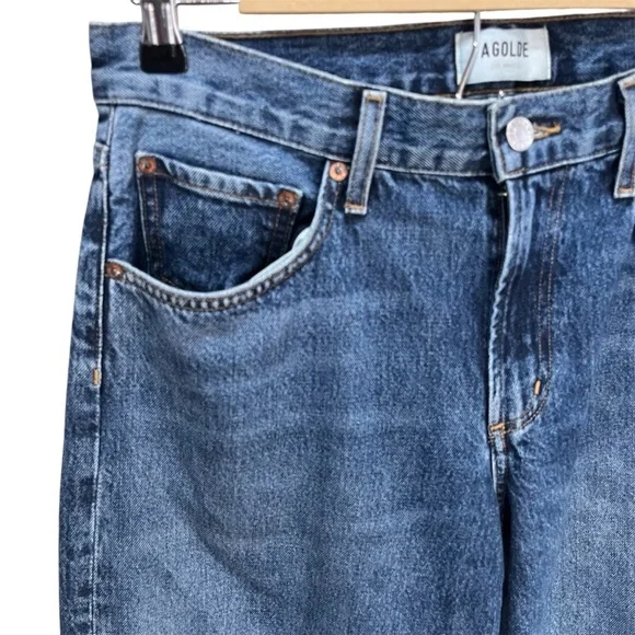 Agolde Blue Clara Low Rise  Baggy Flare Jeans Raw Hen - Picture 3 of 11